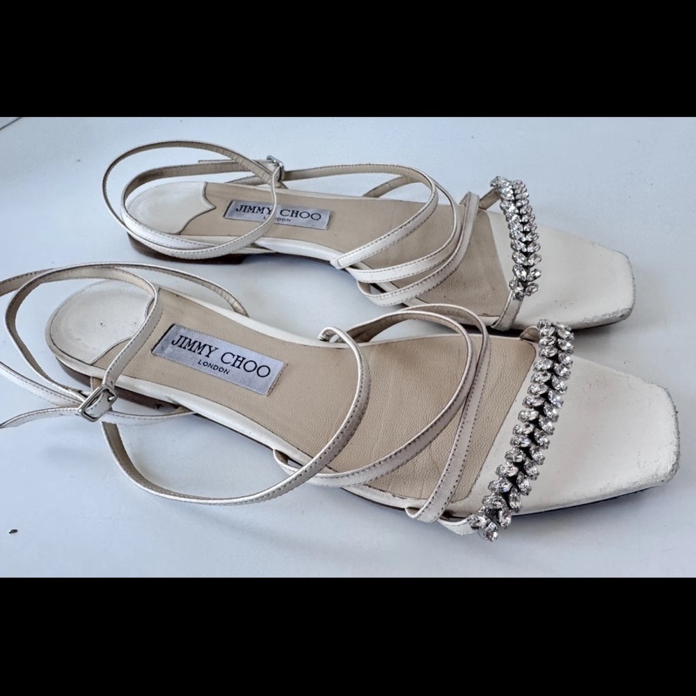 JIMMY CHOO Maesie Embellished Rhinestones Leather Strap Sandals Shoe 39.5